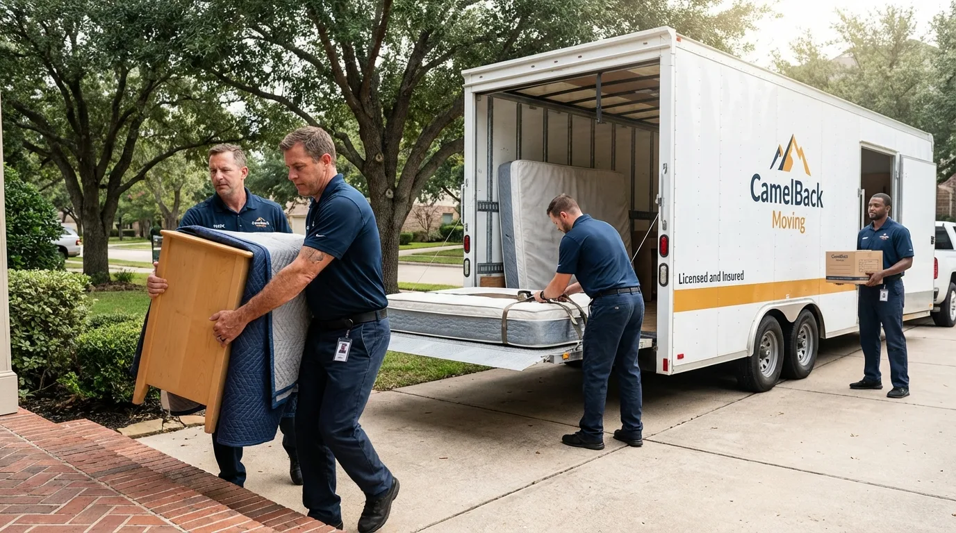 Crew loading residential truck for cross-state move from Filer, ID